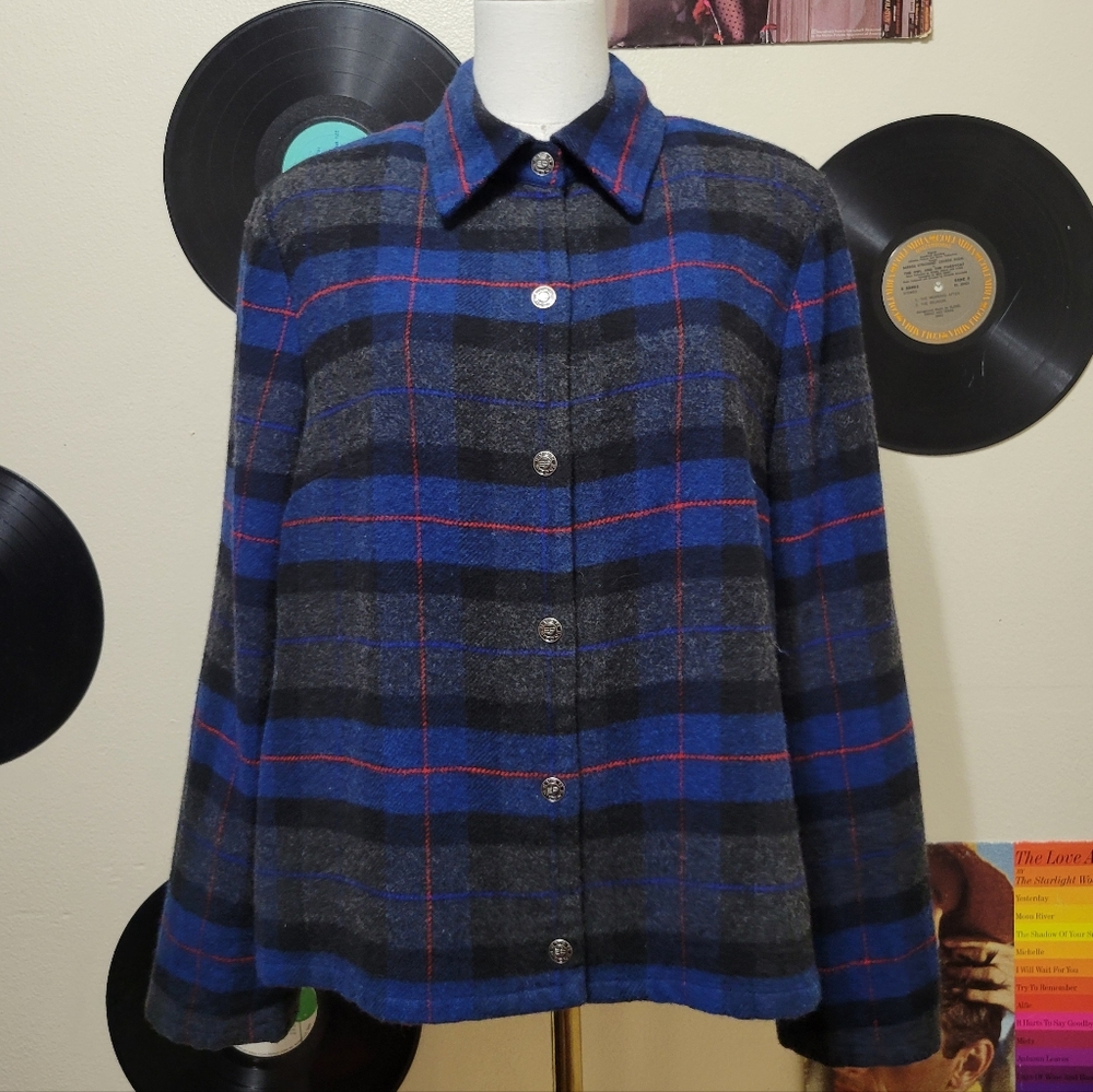 Evan Picone | Vintage Plaid Flannel Snap Button-Up Shacket